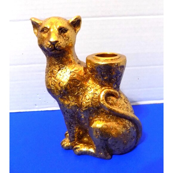 NEW Cheetah Leopard Taper Candle Holder Statue Figurine Wild Animal Cat Decor - Picture 3 of 7